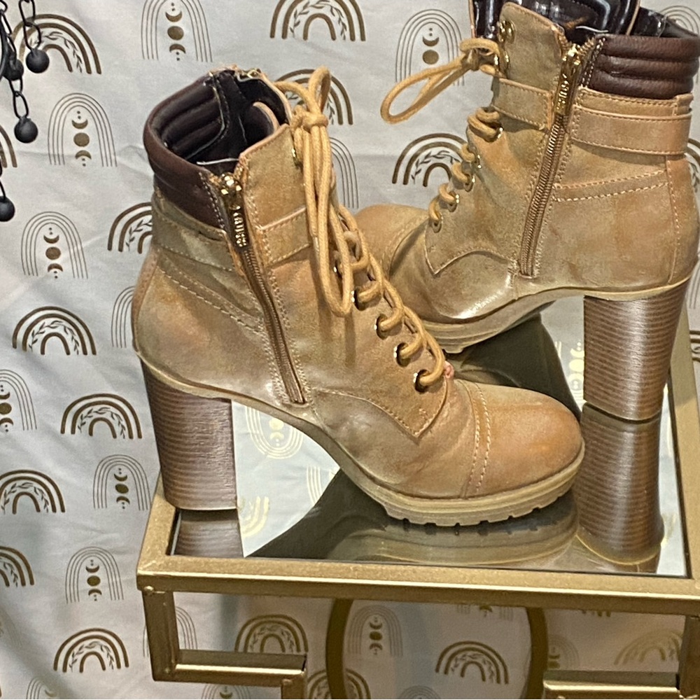 Guess Tan Heeled Boots with Rugged Sole